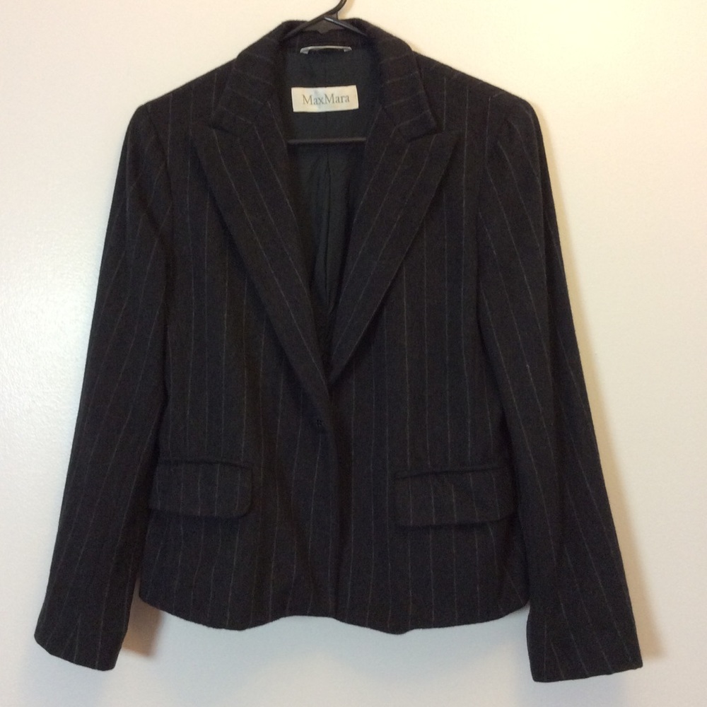 MaxMara Wool Cashmere Angora Pinstripe Blazer Sz10